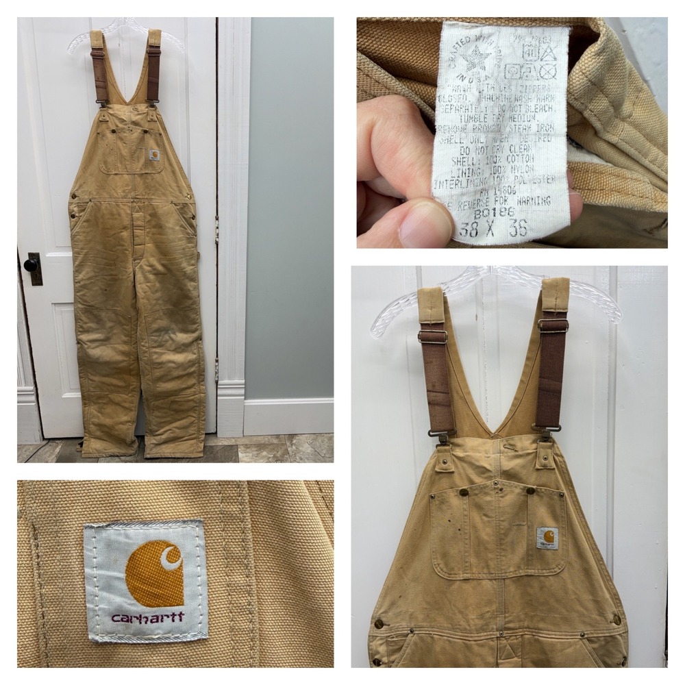 Vintage Carhartt BQ186 Arctic Quilt Lined Duck Bib Overalls Mens 38 x 36 USA